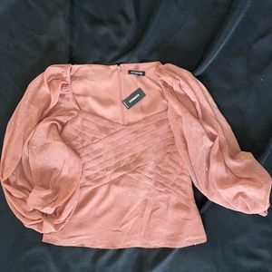 Women’s pleated blouse with metallic thread design
